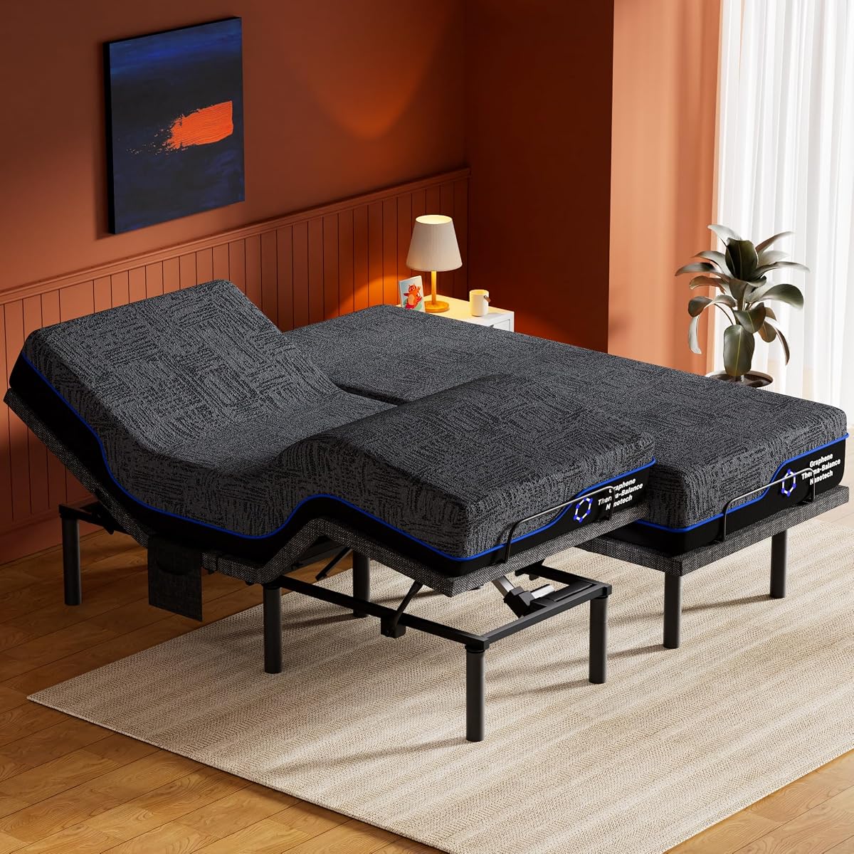 Amada Split King Adjustable Bed Frame and 14 Inch Cooling Gel Memory Foam