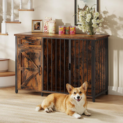 Spacesea 30" Dog Crate Furniture with Storage Drawers and Cabinet