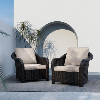 Patio PE Rattan Chairs Set of 2, All-Weather & Steel Frame Outdoor Conversation Furniture Set with Washable Cushions for Garden, Bistro, Deck, Yard (Beige)