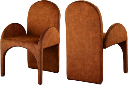 Meridian Furniture 803Cognac-AC Summer Collection Modern | Contemporary Velvet Upholstered Dining Arm Chair with Steel Frame, 22" W x 22.5" D x 35.5" H, Cognac, Set of 2