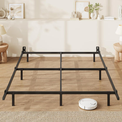 7 Inch Metal Bed Frame, 9-Leg Box Spring Base, Black, Full