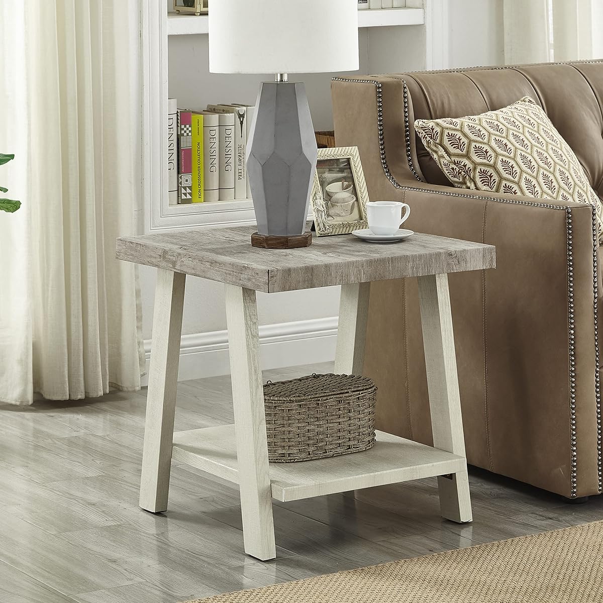Athens Contemporary Two-Tone Wood Shelf End Table, Weathered Gray and Beige