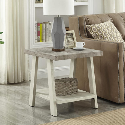 Athens Contemporary Two-Tone Wood Shelf End Table, Weathered Gray and Beige