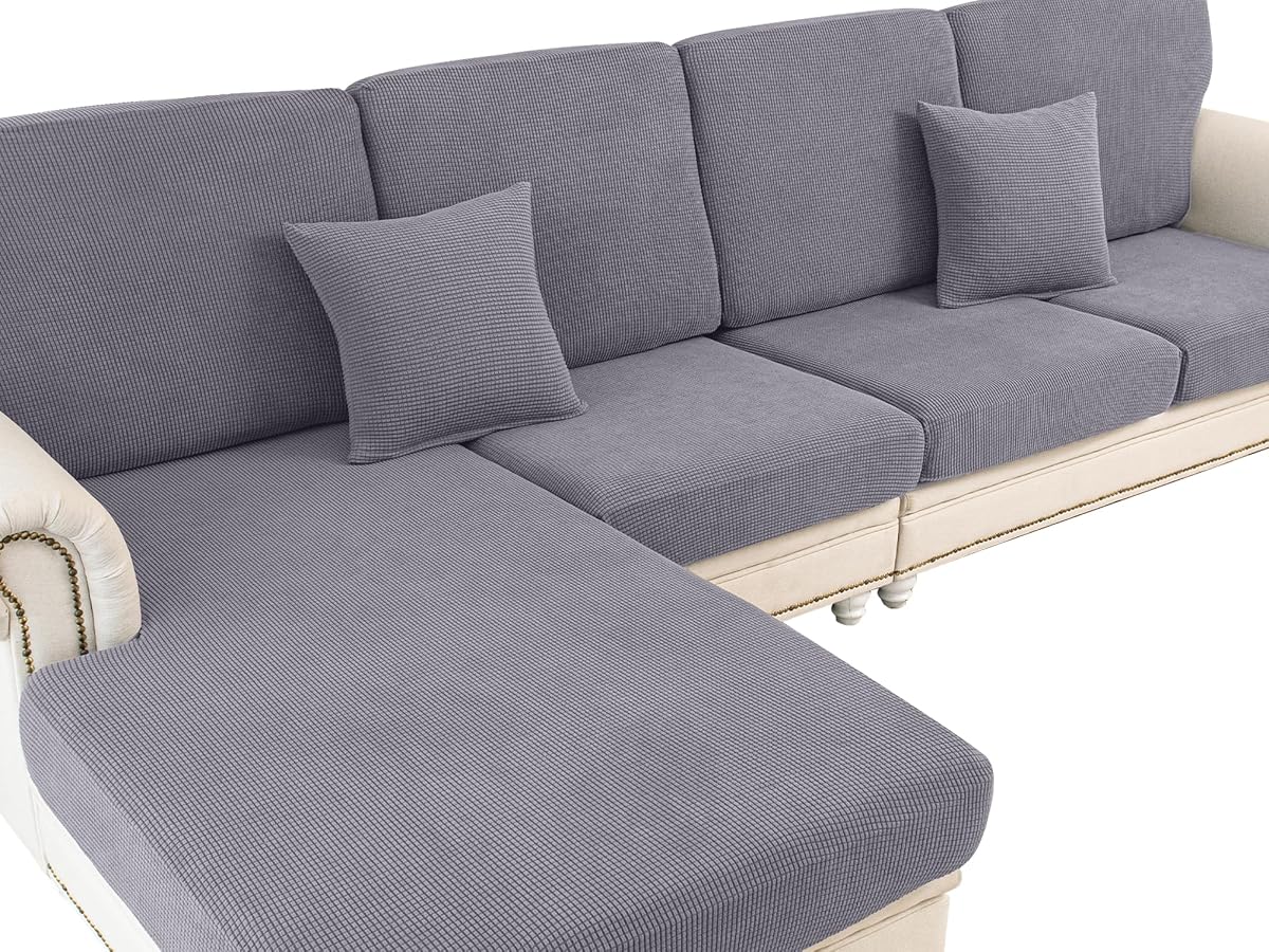 LA MEACK Couch Cushion Covers Seat Cushion Cover Stretch Couch Cover Separate Sectional Sofa Slipcovers Furniture Protector(3 Pieces for Seat or Sofa Backrest, Light Grey)