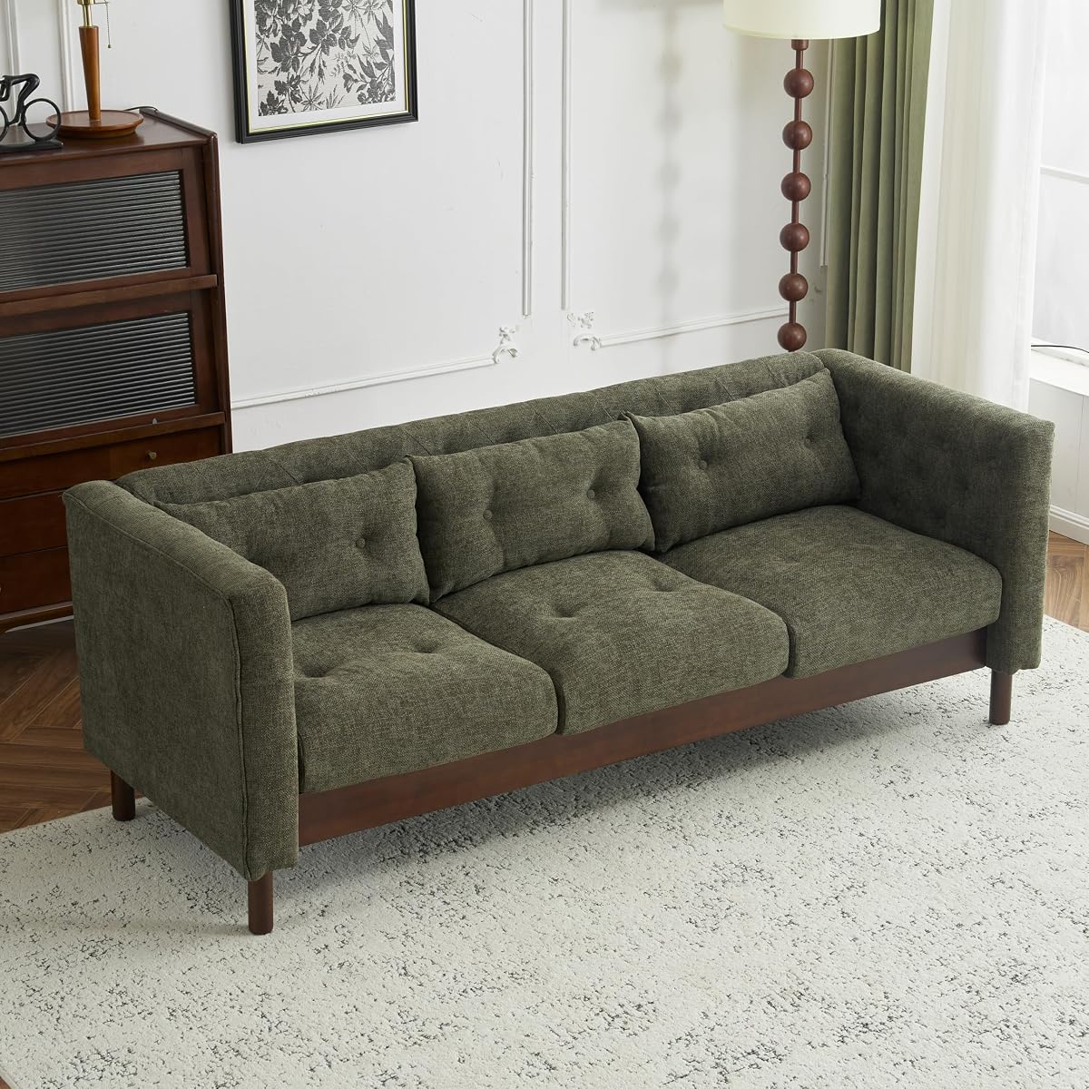 78" Linen Like Tufted Chaise Lounge, Modern Sofa with Solid Wooden Legs