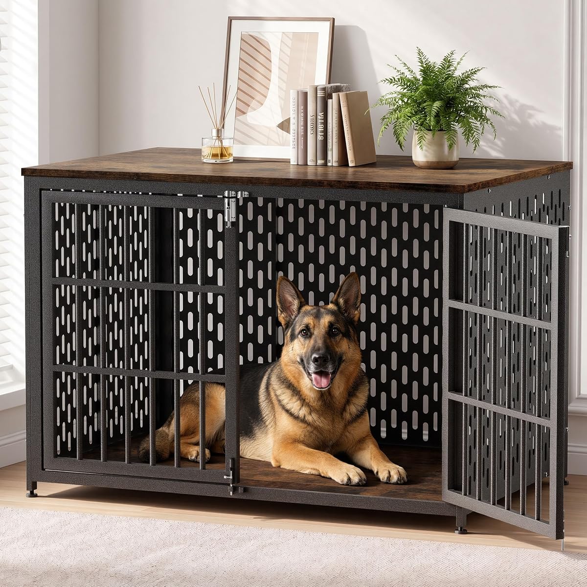 Indestructible 48 Inch Dog Crate Chew Proof Indoor Kennel, 4 Strong Locks