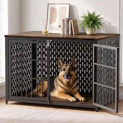 Indestructible 48 Inch Dog Crate Chew Proof Indoor Kennel, 4 Strong Locks