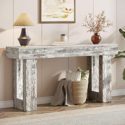 Tribesigns 63-Inch Long Console Table, Wooden Rectangular Sofa Table Behind The Couch, Farmhouse Entryway Table for Entrance, Hallway, Living Room (Distressed White)