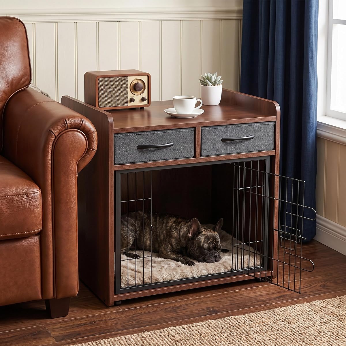 24.4inch Dog Crate Furniture for Small Dogs with 2 Drawers