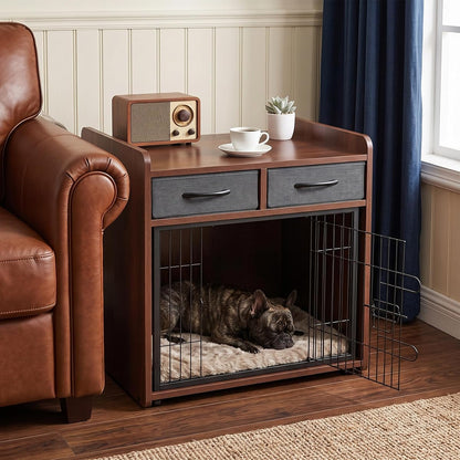 24.4inch Dog Crate Furniture for Small Dogs with 2 Drawers