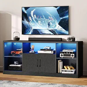 59" TV Stand for TVs up to 65", LED Entertainment Center, Black, view 2