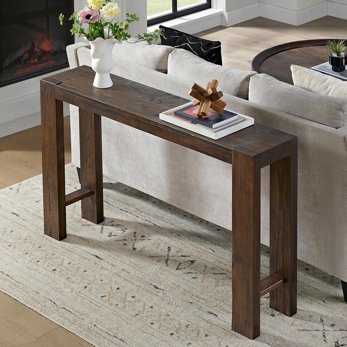 Classic Solid Wood Console Table - 56 Inch Modern Farmhouse Entryway Table - Easy Assembly Living Room Furniture for Behind The Couch, Entryway, or Hallway (Brown)