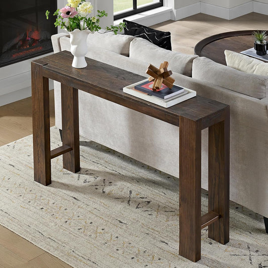 Classic Solid Wood Console Table - 56 Inch Modern Farmhouse Entryway Table - Easy Assembly Living Room Furniture for Behind The Couch, Entryway, or Hallway (Brown)