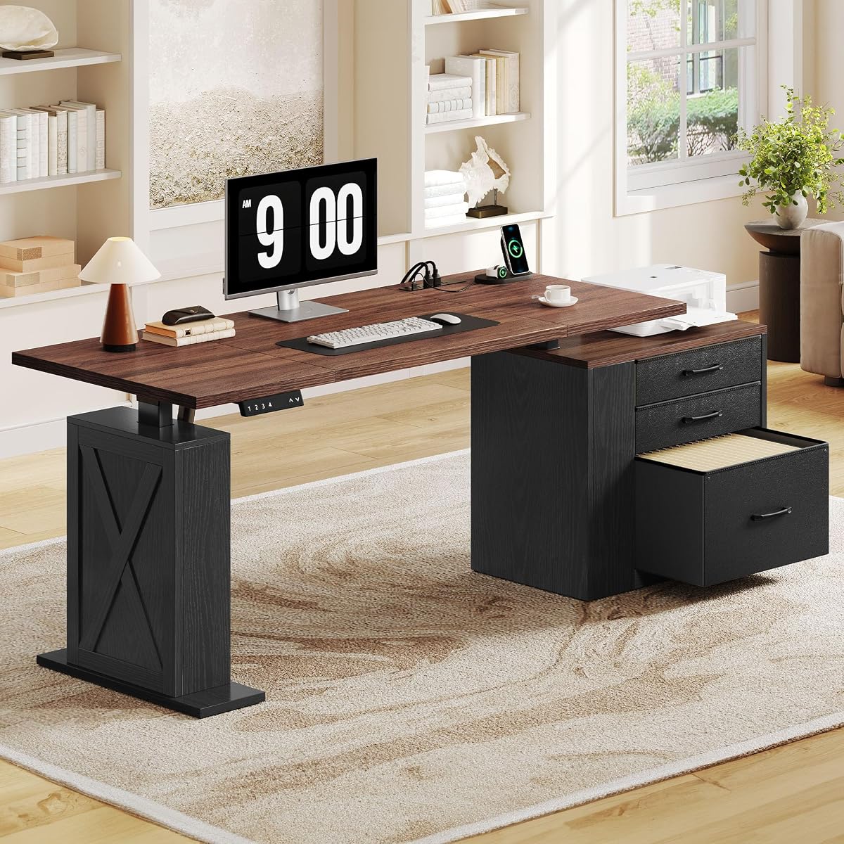 75.5'' Electric Standing Desk with Drawers Corner Desk Black