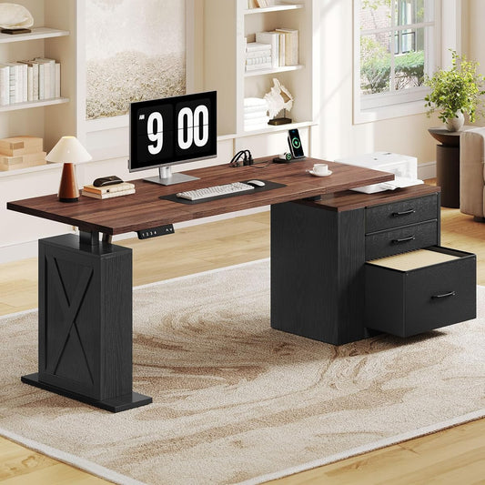 75.5'' Electric Standing Desk with Drawers Corner Desk Black