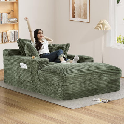 75.9"D Oversized Chaise Lounge Chair Indoor with Cup Holders,Green