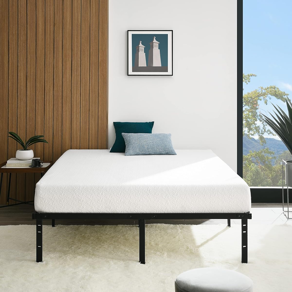 Sturdy Heavy-Duty Non-Slip Platform Bed Frame, Full Size, Steel Slat Support