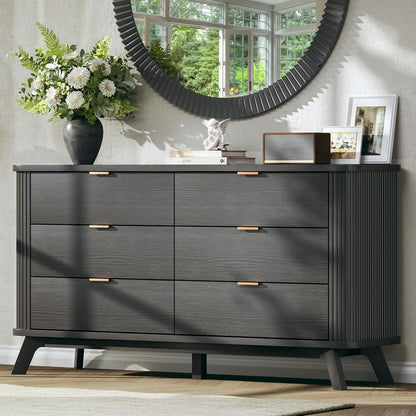 Fluted 6 Drawers Dresser for Bedroom, 55" Mid Century Modern & Chests of Drawers