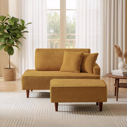 72" Indoor Chaise Lounge Chair with Ottoman, Upholstered Boucle Long Chaise