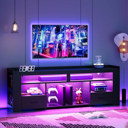 71" TV Stand for 75 Inch TV, Carbon Fiber Entertainment Center