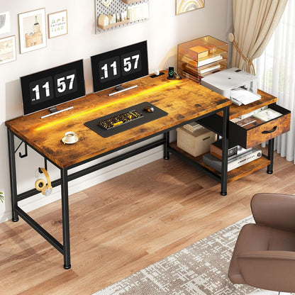 56"Computer Desk with Printer Shelf,Drawer & Hook for Home Office