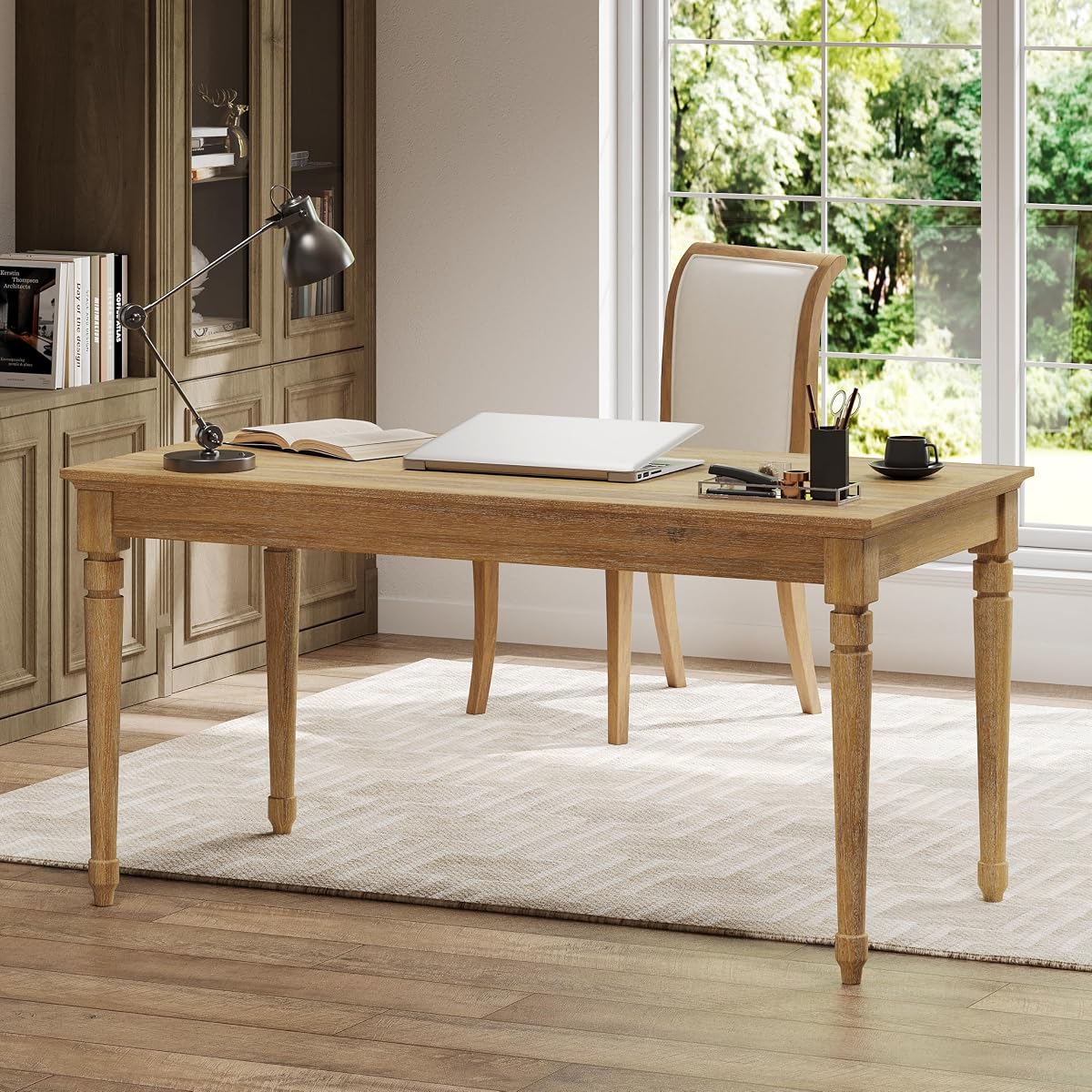 60" Writing Desk with Storage Drawer, Extra Long Rustic Farmhouse Table