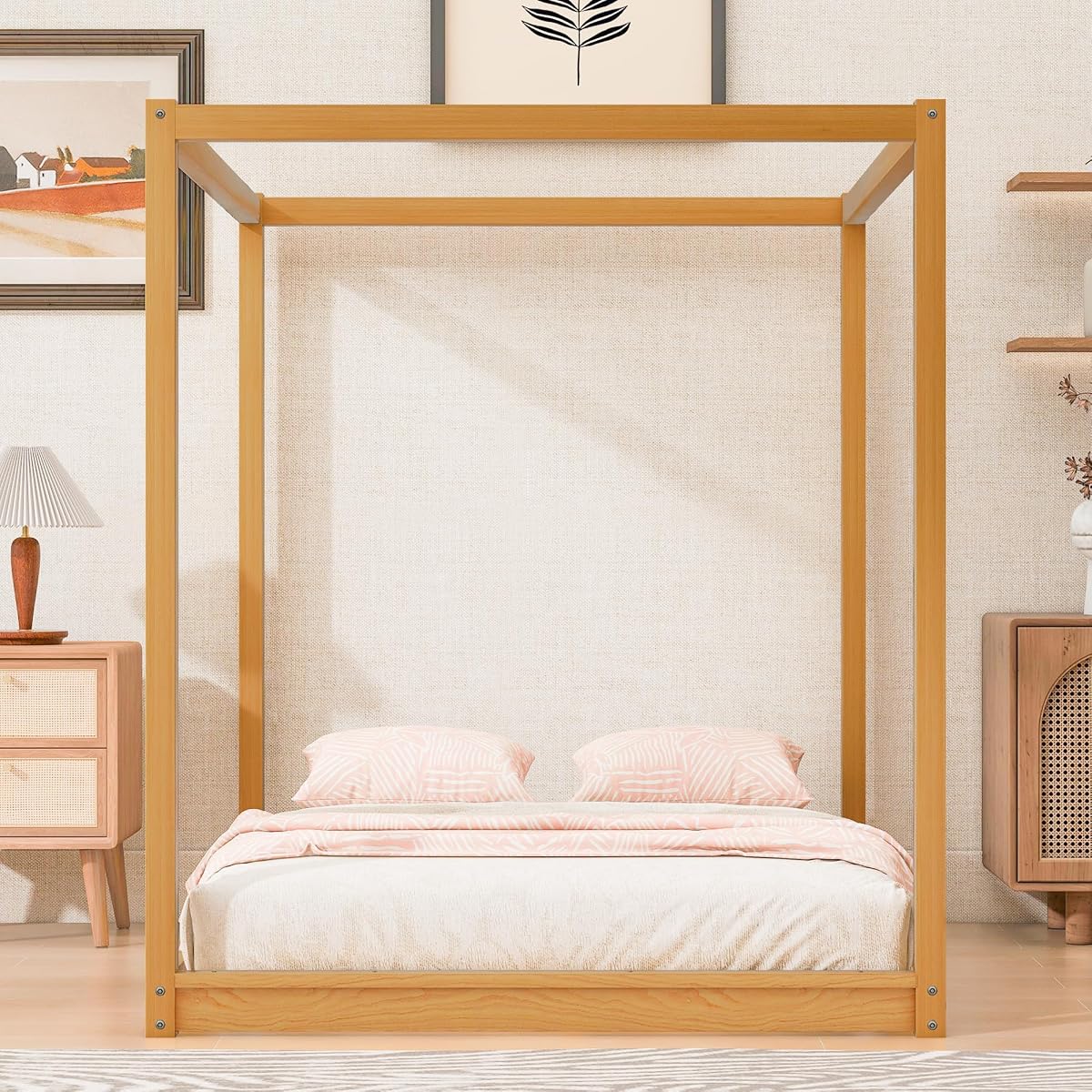 GDFStudio Queen Size Canopy Platform Bed with Support Legs