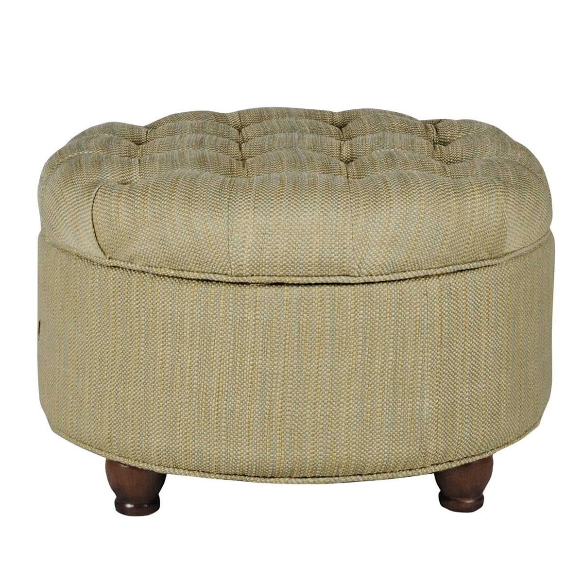 25" Button Tufted Round Storage Ottoman - Tan & Cream Tweed