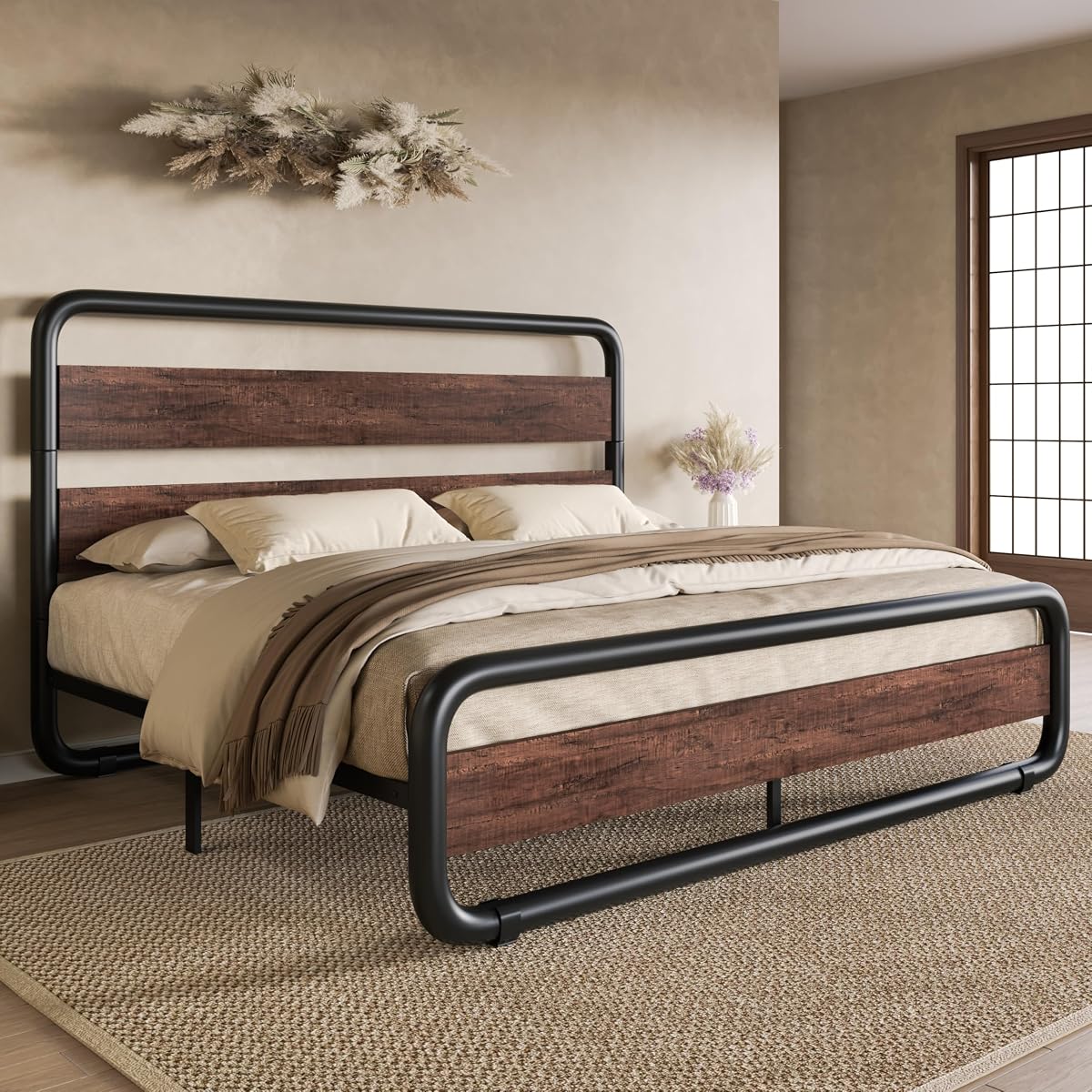 Heavy Duty Oval Bed Frame in Mahogany Wood