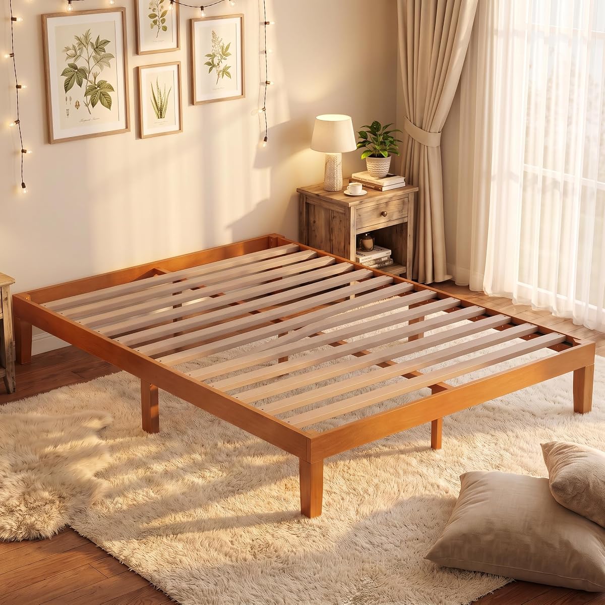 Queen 12 Inch Solid Wood Platform Bed Frame, Natural Pine
