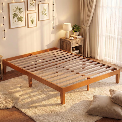 Queen 12 Inch Solid Wood Platform Bed Frame, Natural Pine