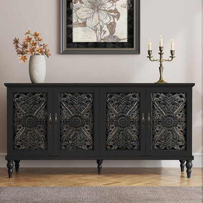 61.8" Hollow Carved Accent Cabinet with 4 Doors for Living Room
