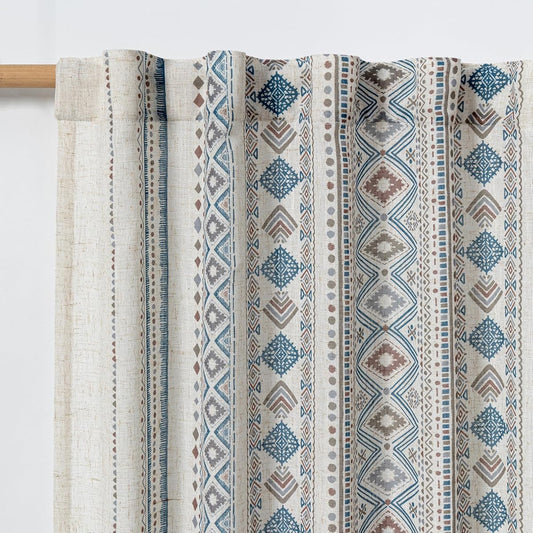 Curtains 84 inches Long for Living Room Boho Linen Sheer Drapes Geometric