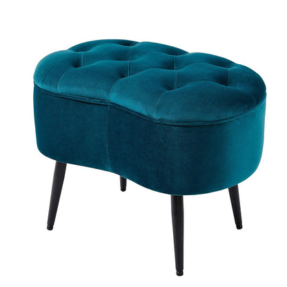 Tufted Oblong Velvet Ottoman - Mid Century Modern Upholstered Foot Rest with Steel Legs - Soft Padded Foot Stool, Accent or Vanity Chair for Living Room, Bedroom or Dorm (Teal)