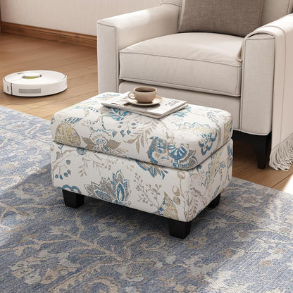 Spield Indoor Ottoman Footrest, Wooden Ottoman Foot Stool, Modern Coffee Table, Floral Print