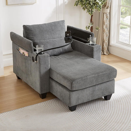 Modern Upholstered Indoor Chaise Lounge with Pillows