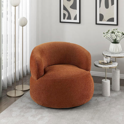 Modern Barrel Swivel Accent Chair - Upholstered Soft Chenille Fabric with Metal Base, 360 Degree Round Swivel Accent Chair for Living Room, Bedroom, Office, No Assembly Required, Rusty Orange
