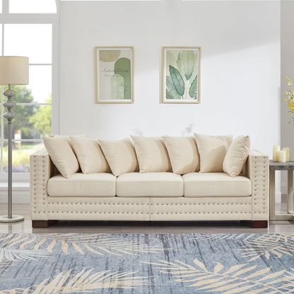 GDFStudio 84.5" Mid-Century Modern Sofa with Storage, 3 Seater Deep Seat Upholstered Velvet Sofa Couch, Silver Nailhead and Square Arms, Solid Wood Legs, Accent Sofa for Living Room Bedroom, Apricot