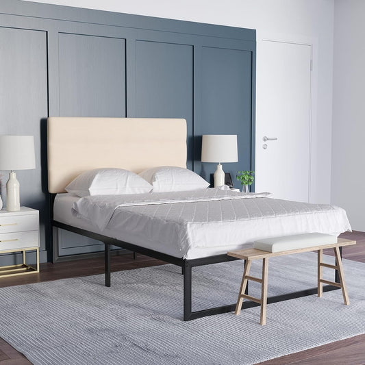 Gannon Full Headboard, Cream Fabric Upholstery, Adjustable Height