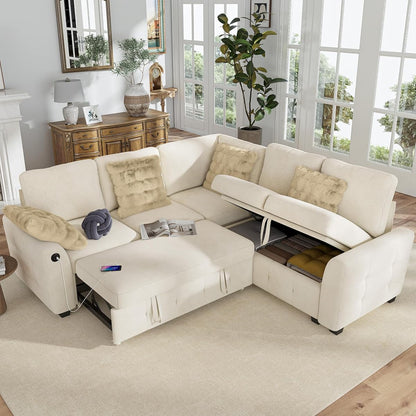 Chenille L-Shaped Modular Couch with USB Ports