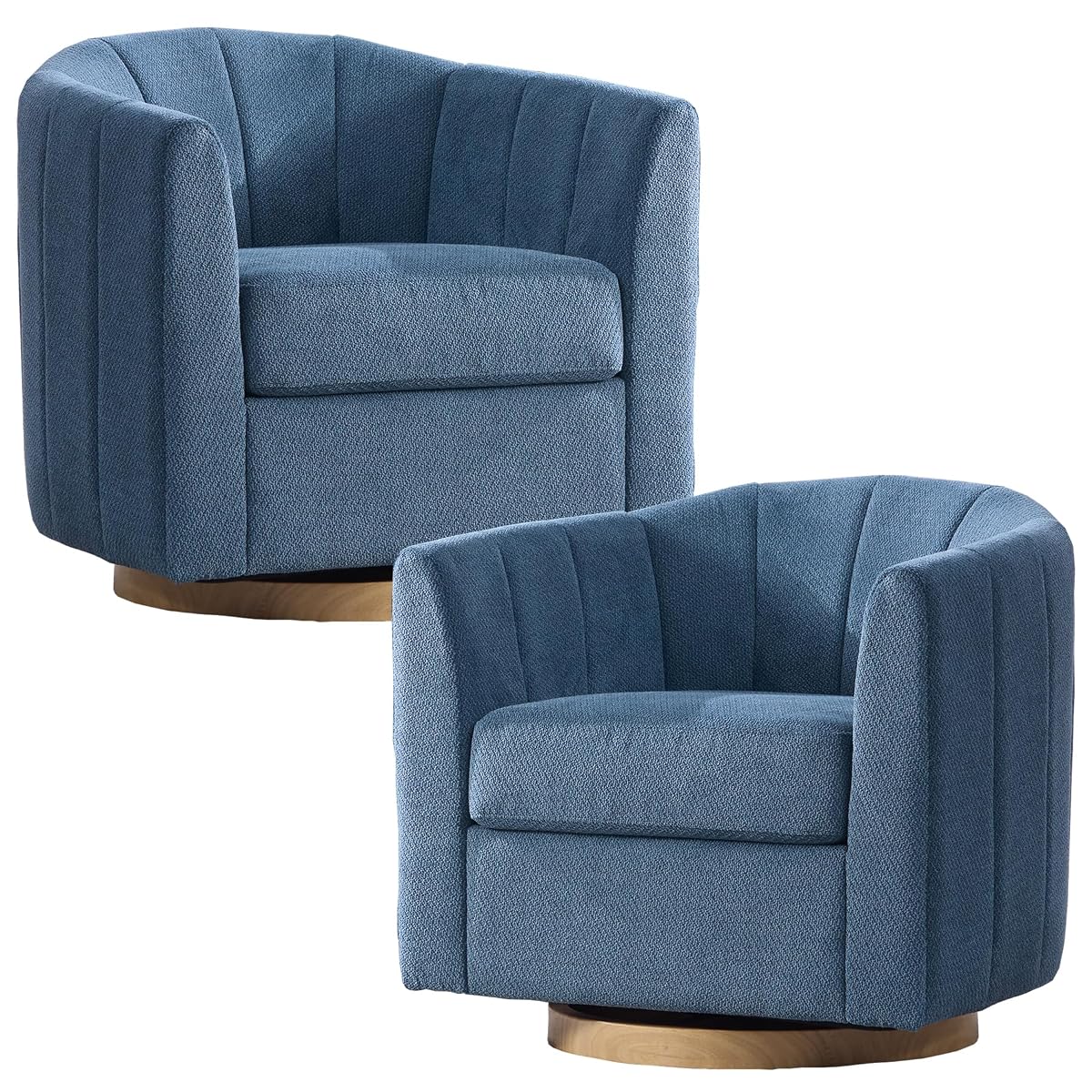 Swivel Barrel Chair Set of 2, 360 Degree Round Swivel Accent Chair for Living Room, Mid Century Modern Upholstered Accent Chair,Comfy Tufted Sofa Armchairs for Bedroom,Nursery,Chenille, Blue