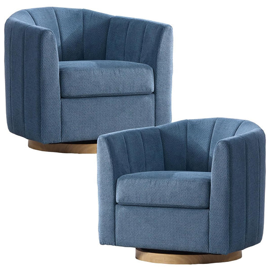 Swivel Barrel Chair Set of 2, 360 Degree Round Swivel Accent Chair for Living Room, Mid Century Modern Upholstered Accent Chair,Comfy Tufted Sofa Armchairs for Bedroom,Nursery,Chenille, Blue