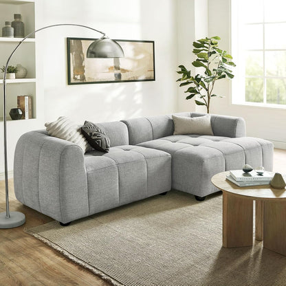 Liana Right-Facing Modular Sofa with Chaise in Pewter - Modern Sectional Sofa Couch Furniture Set - Upholstered Fabric Chaise and Chair for Living Room, Lounge, Apartment