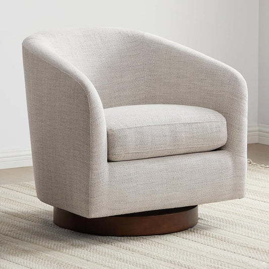CHITA Swivel Accent Chair, FSC Certified Wood Frame, Fully Assembled, Ivory | Fabric Barrel Arm Chair with 360° Swivel Solid Wood Base, Mid Century Modern Living Room Chair, 31"x31"x28", 350 Lb Capacity