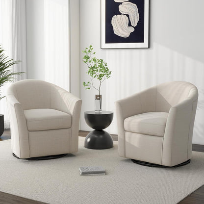 Swivel Accent Chair Armchair, Modern Round Single Sofa Seating Comfy Reading Barrel Chairs for Living Room Bedroom (Beige, Set of 2)