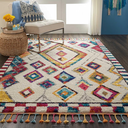 Home Moroccan Casbah Ivory Multicolor 3'11" x 6' Area Rug - Easy Clean, Non Shedding, Bed Room, Living Room, Dining Room, Kitchen (4' x 6')