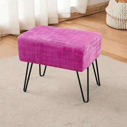 Raspberry Rose Fuzzy Velvet Ottoman, 19" Rectangular Foot Rest Stool for Living Room, Small Space Entryway Bench Shoes for Bedroom End of Bed, Decorative Makeup Stool for Adults