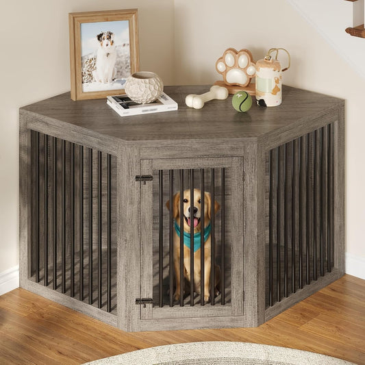 Corner Dog Crate Furniture for Medium/Large Dogs Space-Saving