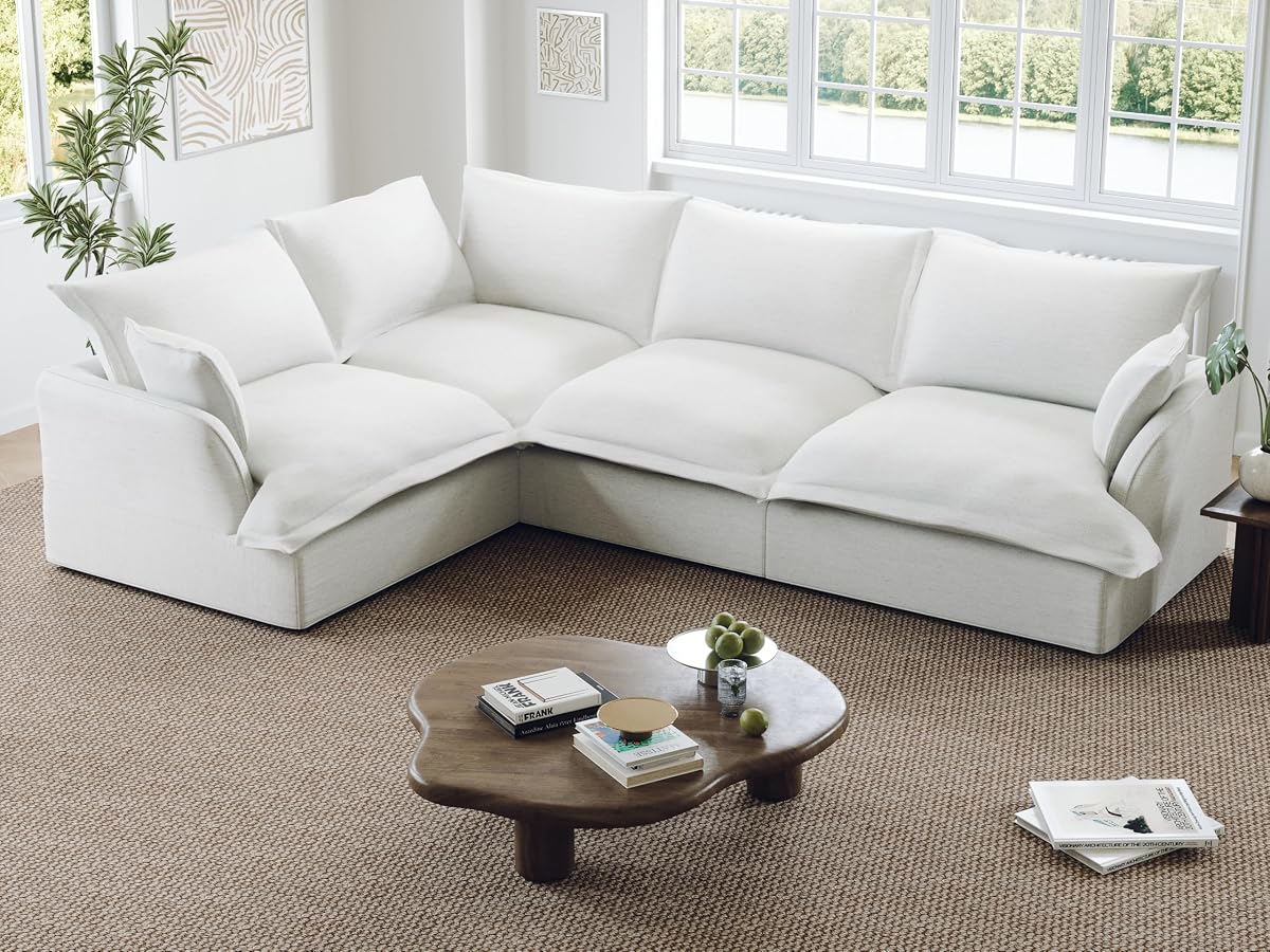 111” Oversized Modular Sectional Sofa, Comfy Down Fill Cloud Couch, L Shaped 4 Seater Couches with Washable Cover, Convertible Sectional Couches for Living Room, Cream White