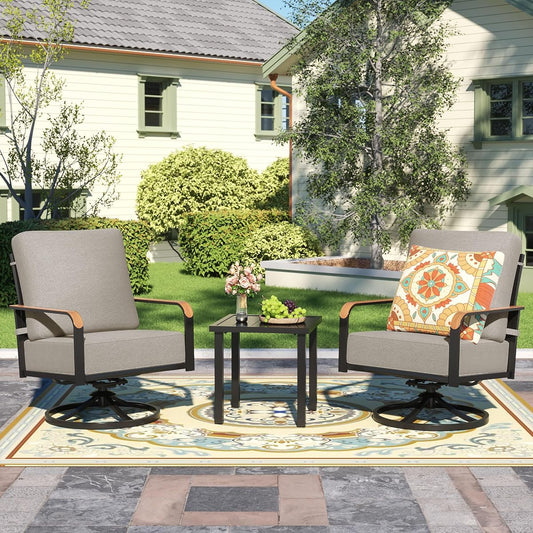 Outdoor Bistro Set, 3 Piece Patio Swivel Glider Rocking Chairs Patio Conversation Furniture Set with 2 Rockers,Metal Table, 6" Thick Cushions for Backyard,Porch,Balcony,350lbs